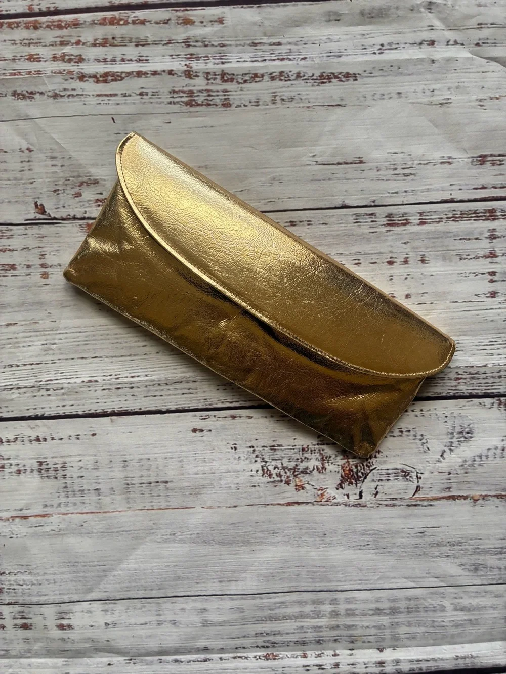 Gold Metallic Fold-Over Clutch - Women’s Evening Bag